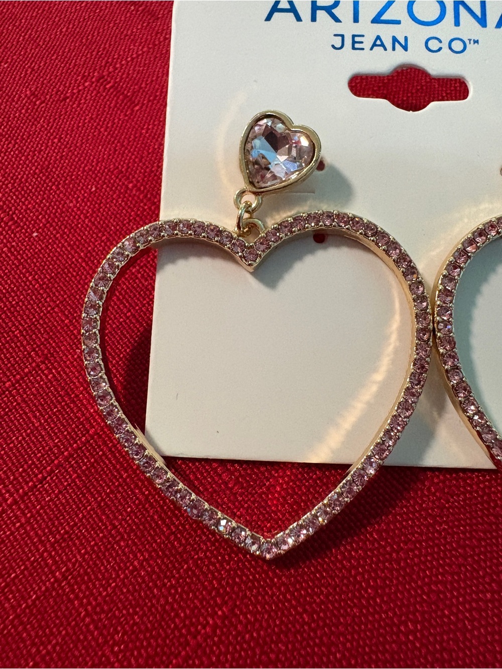 Arizona Jean Co. Gold Heart Outline Drop Earrings with Pink Stones - Picture 2 of 2